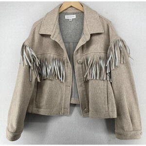 SOMETHING NAVY Jacket Womens XL Wool Blend Western Trucker Fringed Beige Italy